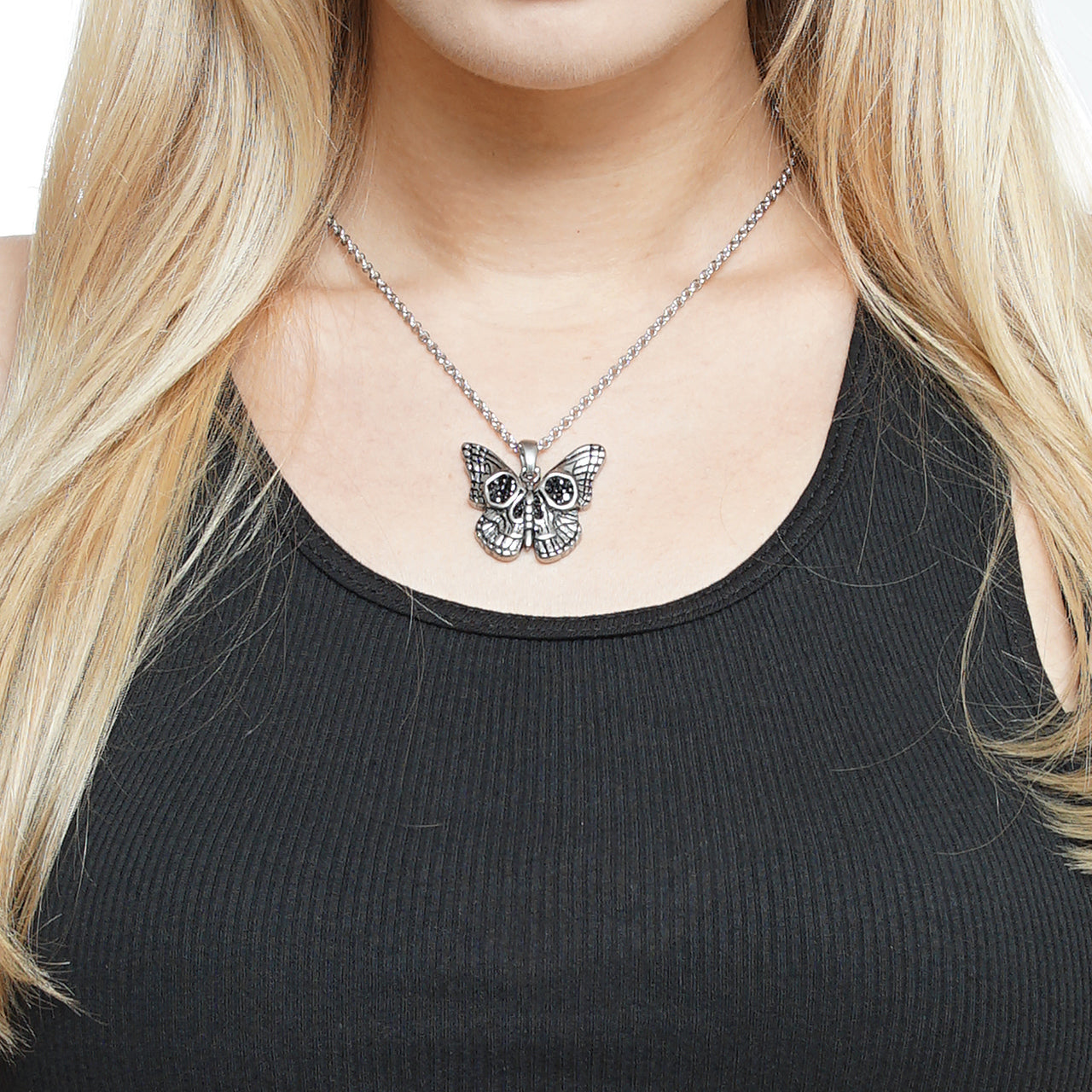 Butterfly skull necklace