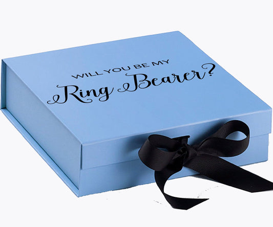 Will You Be My Ring Bearer? Proposal Box Light Blue w/ Black Bow- No